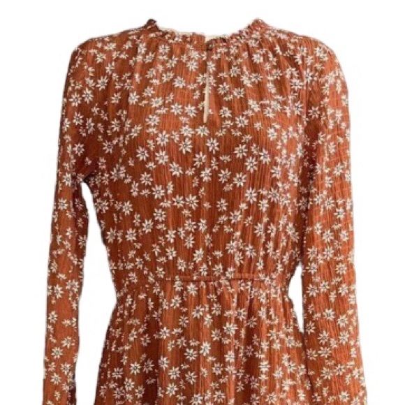 Loft burnt orange long sleeve elastic waistband floral maxi dress, XL - Picture 2 of 9